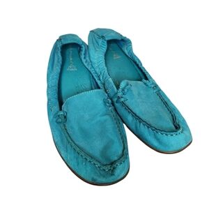 Hush Puppies HPO2 Flex Turquoise Suede Leather Slip-On Loafers - Size 9.5 Medium
